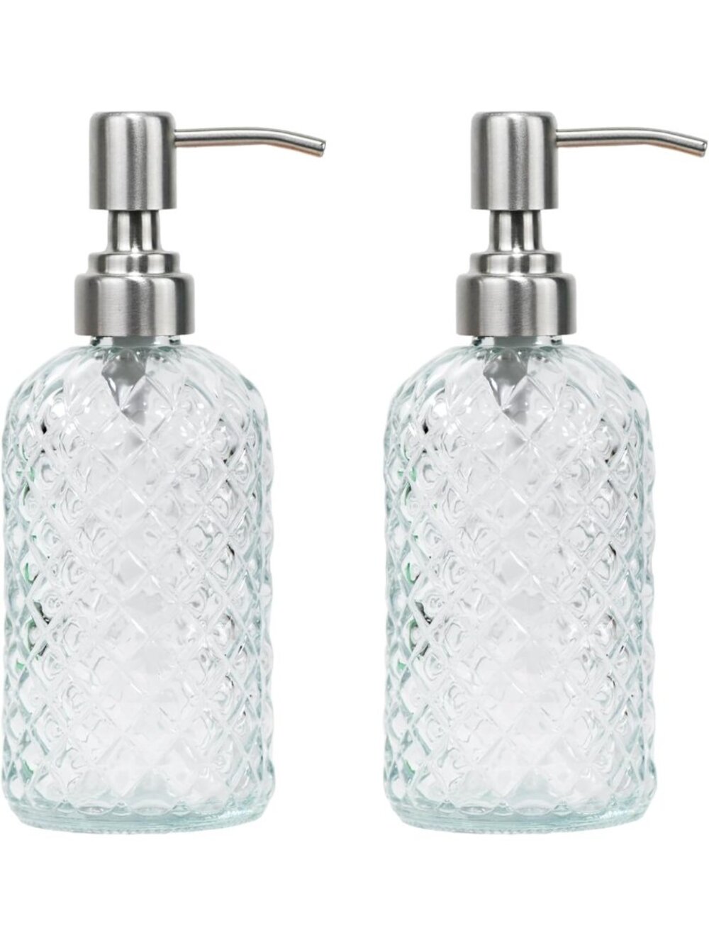 Stylish 16oz Glass Soap Dispenser with Diamond Pattern & Rust-Resistant Pump